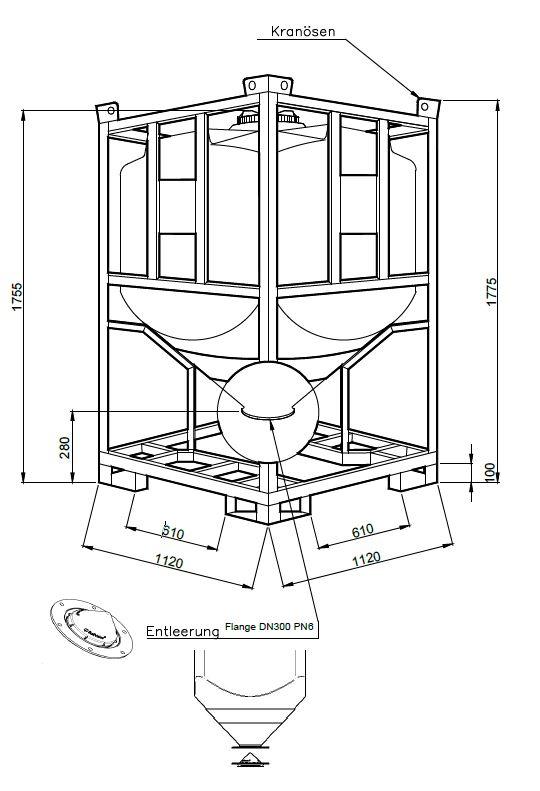bulk container with cone valve plastic IBC with cone valve